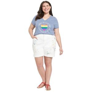 LANE BRYANT Womens Sz 20 Signature Fit Boyfriend Midi Short Pride Paint Splatter